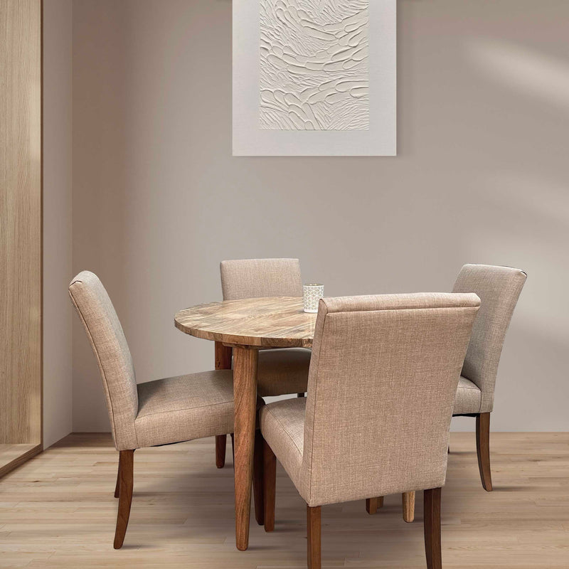 Light Vintage Mango 100cm Round Dining Table & 4 Milan Dining Chairs (3 Colours)  - In Stock